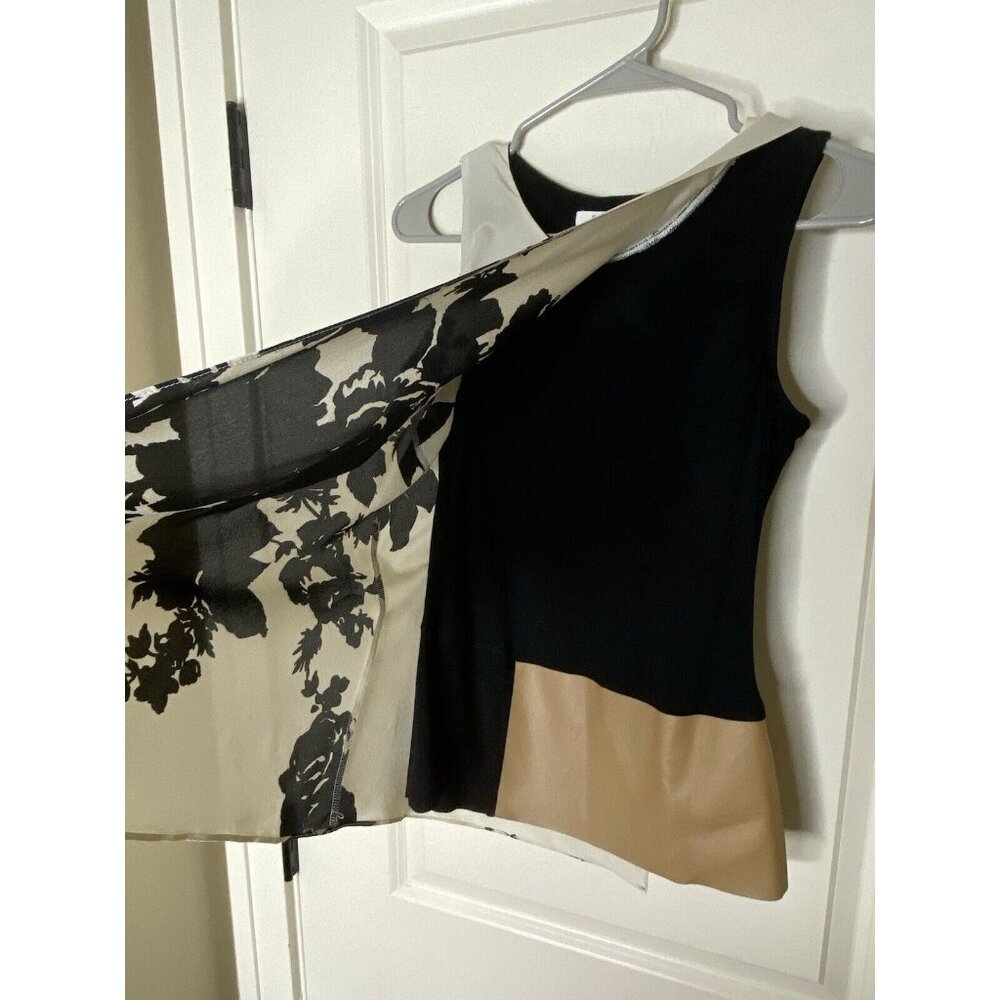 Bailey 44 XS Ivory Black Floral Sleeveless Top Faux Leather Silk Made in USA - Picture 7 of 10